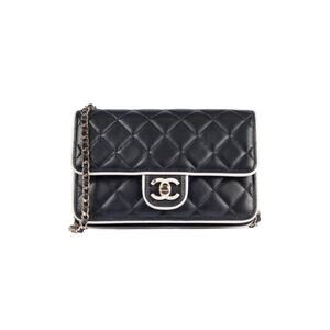 CHANEL 25P Black Quilted Leather Mini Flap Shoulder Bag with White Trim